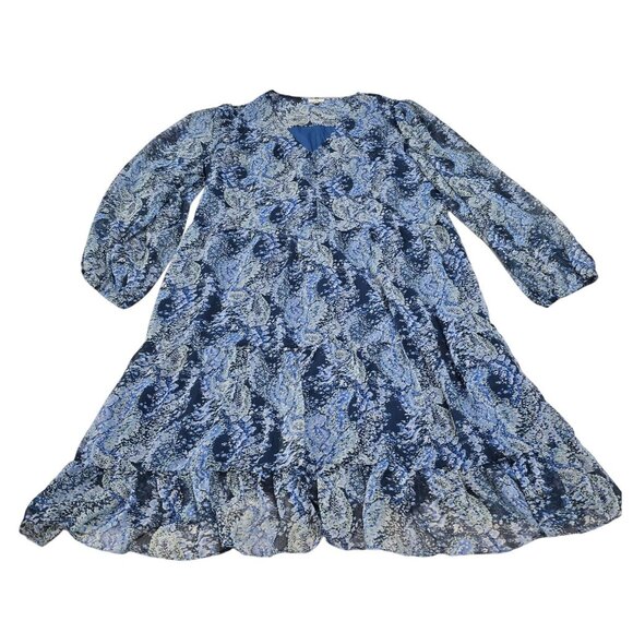 Joie Womens Blue Paisley Long Sleeve Ruffle‎ Hem Dress XXL 100% Polyester - Picture 2 of 10